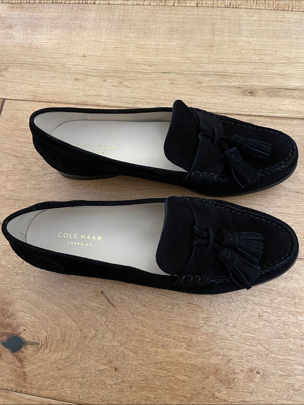 Cole Haan Black Suede Tassel Penny Loafers
